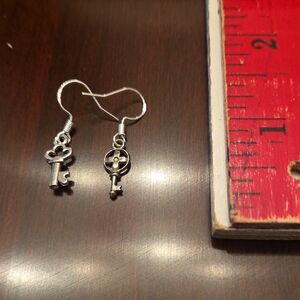 Silver Key Charm Earrings